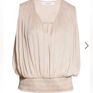 FRAME Pleat V-neck Top In Blush cream color pinkish color size xs
